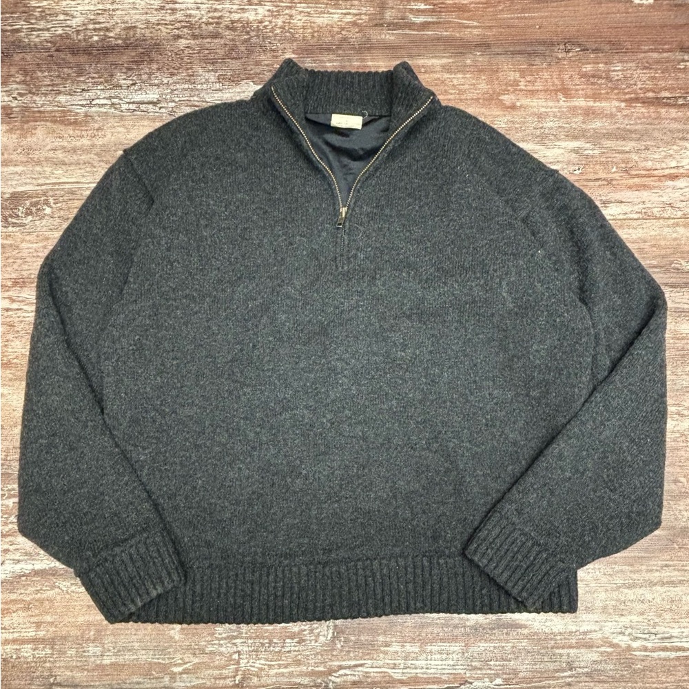VGUC Vintage! Lambswool Quarter Zip Dark Grey Lining Preppy Cottage Cabin Large